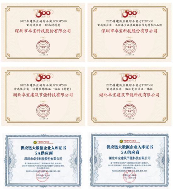 連續14年！卓寶入選500強房企首選供應商