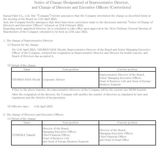 百億塗料巨頭高管大變動 重要業務板塊“換帥”