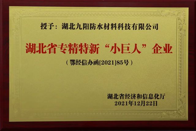 再獲認定！九陽防水順利通過湖北省專精特新企業複核