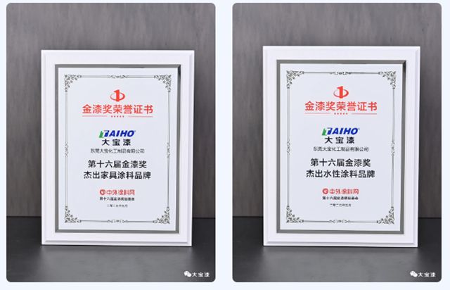 大寶漆實力斬獲第十六屆金漆獎雙項殊榮