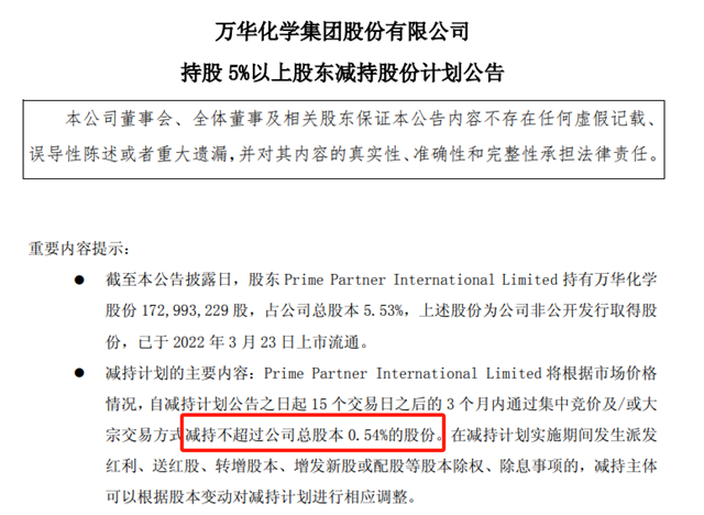 TDI飆破2萬元/噸，萬華化學大股東趁機套現10億，大股東秒變普通人